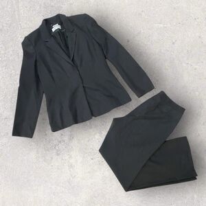 Calvin Klein Grey One-Button Metal Hook & Snap Blazer + Pants Suit Set Womens 10